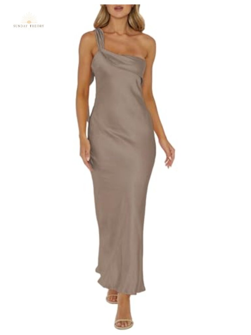 Satin One Shoulder Formal Maxi Dress Sleeveless Ruffle Backless